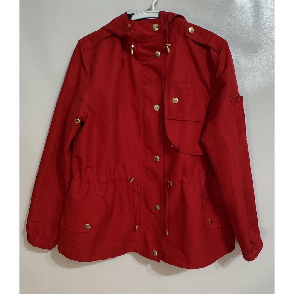 Lauren Ralph Lauren Large Jacket Adult Red Raincoat Full Zip Hooded Womens